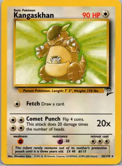 Pokemon KANGASKHAN Card 26/130 Rare Base Set 2 English Regular Unlimited MP - Image 1