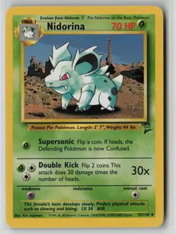 Nidorina 53/130 Pokemon Base Set 2 Uncommon Moderately Played Card (MP) - Image 1
