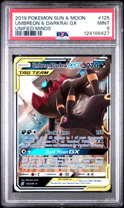 2019 POKEMON SUN & MOON UNIFIED MINDS #125 UMBREON & DARKRAI GX PSA 9 - Image 1
