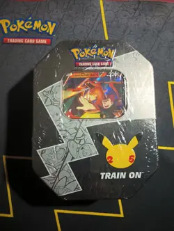 New Pokemon Celebrations Lance's CHARIZARD V 25th Anniversary 6 Booster Pack Tin - Image 1
