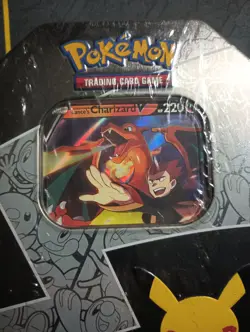 New Pokemon Celebrations Lance's CHARIZARD V 25th Anniversary 6 Booster Pack Tin - Image 2