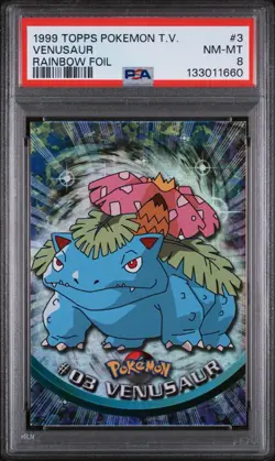 PSA 8 Venusaur #3 Topps Pokemon T.V. Rainbow Foil Card - Image 1