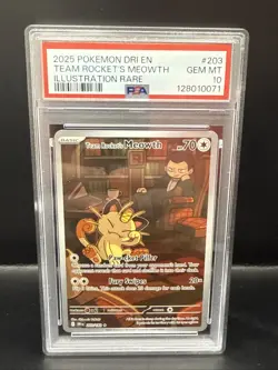 Pokemon 2025 Destined Rivals Team Rockets Meowth Card 203/182 PSA 10 Gem Mint - Image 2