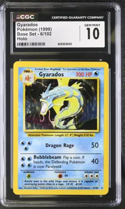 CGC 10 GEM MINT Gyarados 1999 Base Set 6/102 Holo Pokemon Card - Image 1