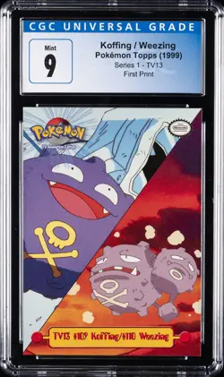 1999 TOPPS POKEMON SERIES 1 CHARACTER CARDS #TV13 KOFFING/WEEZING CGC 9 - Image 1