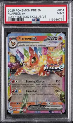 2025 POKEMON PRE EN-PRISMATIC EVOLUTIONS SURPRISE BOX EXCLUSIVE FLAREON EX PSA 9 - Image 1