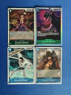 Dracule Mihawk One Piece TCG 4-card lot OP12 Super Rare+OP10 Rare+more - PWE - Image 1