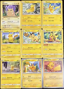 Pokemon TCG Pikachu Collection From 9 Different Art/Set English Cards NM - Image 1