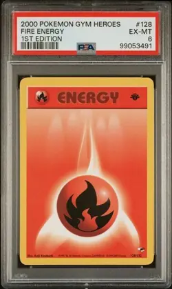TCG 2000 Pokemon GYM HEROES Game 1ST Edition Card FIRE ENERGY # 128 PSA 6 - Image 1