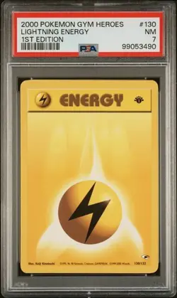 TCG 2000 Pokemon GYM HEROES Game 1ST Edition Card LIGHTNING ENERGY # 130 PSA 7 - Image 1