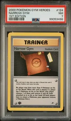 TCG 2000 Pokemon GYM HEROES Trainer 1ST Edition Card NARROW GYM # 124 PSA 7 - Image 1