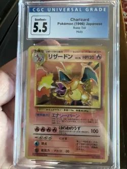SWIRL !! 1996 POKEMON BASE SET JAPANESE #6 CHARIZARD ~ HOLO CGC 5.5 - Image 3