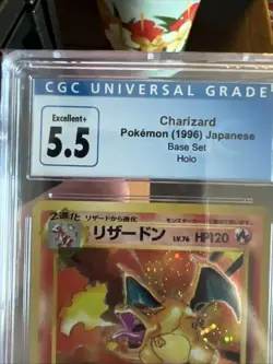 SWIRL !! 1996 POKEMON BASE SET JAPANESE #6 CHARIZARD ~ HOLO CGC 5.5 - Image 4