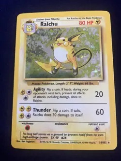 Raichu 14/102 1999 WOTC Pokemon: Base Set Holo Rare Vintage Card - Image 1