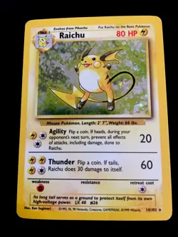 Raichu 14/102 1999 WOTC Pokemon: Base Set Holo Rare Vintage Card - Image 2