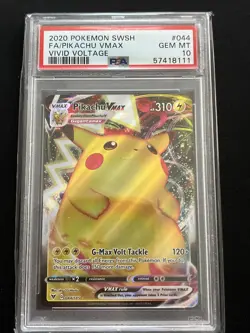 2020 POKEMON SWORD & SHIELD VIVID VOLTAGE #044 PIKACHU VMAX VIVID VOLTAGE PSA 10 - Image 1