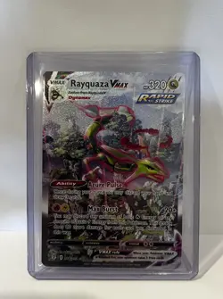 218/203 Pokemon TCG Evolving Skies Rayquaza VMAX Alt Art Secret NM Holo Card - Image 1