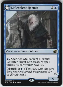 MTG Malevolent Hermit 61 Innistrad: Midnight Hunt R Normal NM - Image 1