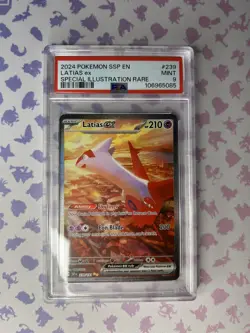 2024 POKEMON SSP EN-SURGING SPARKS SPECIAL ILLUSTRATION RARE LATIAS EX PSA 9 - Image 1