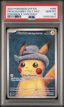 2023 Pokemon SVP En Pikachu Grey Felt Hat Van Gogh #085 PSA 10 - Image 1