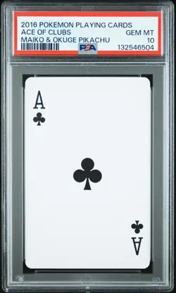2016 POKEMON PLAYING CARDS MAIKO PIKACHU & OKUGE PIKACHU ACE OF CLUBS PSA 10 - Image 1