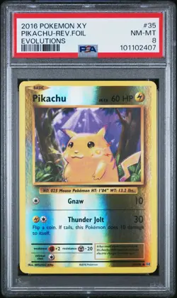 2016 POKEMON XY EVOLUTIONS 35 PIKACHU-REVERSE FOIL | PSA 8 - Image 1