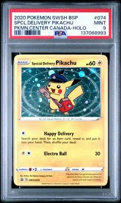 2020 POKEMON SWSH BLACK STAR PROMO #074 SPECIAL DELIVERY PIKACHU-HOLO PSA 9 - Image 1