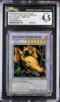 Yugioh CGC ERROR Twin-Headed Thunder Dragon INSUFFICIENT INK MRD-120 Super Rare - Image 1