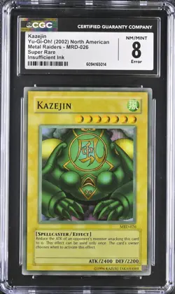Yugioh CGC 8 FADED ERROR Kazejin MRD-026 Super Rare MISPRINT INSUFFICIENT INK - Image 1