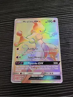 Pokemon Mewtwo GX TCG Rainbow Rare Card 76/73 Shining Legends Nm - Image 1