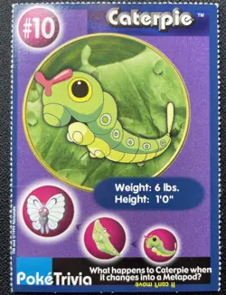 Caterpie #10 Poke Trivia Burger King Pokemon Card Nintendo 1999 LP/DMG - Image 1