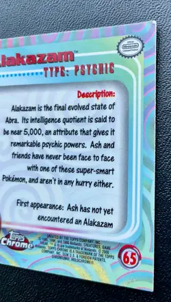 Pokemon #65 Alakazam Card Foil Holo Topps Chrome 2000 TV Animation Series 1 - Image 4