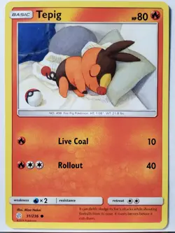 Tepig 31/236 NM / M - Cosmic Eclipse Pokemon Card - Mina Nakai Art - Image 1