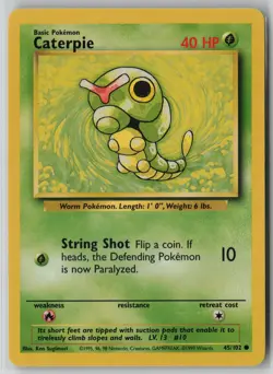 Caterpie 45/102 Pokemon Base Set Common Moderately Played Card (MP) - Image 1