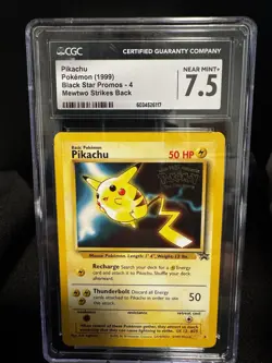 PIKACHU 4 POKEMON BLACK STAR PROMO MEWTWO STRIKES BACK CGC 7.5 - Image 1