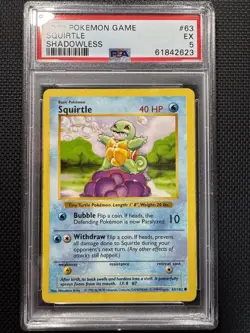 1999 POKEMON BASE SET SHADOWLESS SQUIRTLE #63 PSA 5 - Image 1