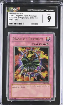 Yugioh CGC 8 FADED ERROR Mask Of Restrict LON-018 MISPRINT INSUFFICIENT INK - Image 1