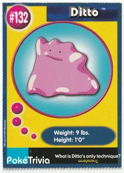 Vintage 1999 Ditto, Pokemon Poketriva Burger King Movie Card # 132 / 151 Gen 1 - Image 1