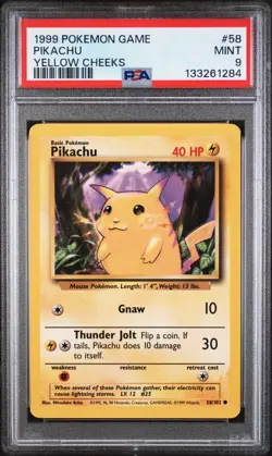 1999 POKEMON BASE SET UNLIMITED PIKACHU #58 YELLOW CHEEKS PSA 9 - Image 1