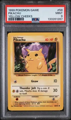 1999 POKEMON BASE SET UNLIMITED PIKACHU #58 YELLOW CHEEKS PSA 9 - Image 3