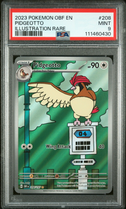 PSA 9 Pokemon Card Pidgeotto Illustration Rare 208/197 Obsidian Flames - Image 1