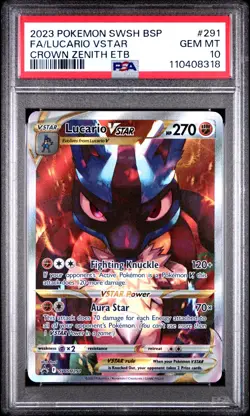 PSA 10 GEM MINT Lucario VSTAR SWSH291 Pokemon Crown Zenith ETB Promo Card - Image 1