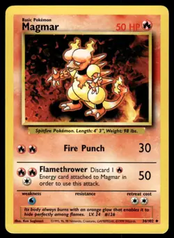Pokemon TCG Base Set #36/102 Magmar LP - Image 1