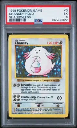 1999 POKEMON BASE SET SHADOWLESS #3 CHANSEY-HOLO PSA 5 - Image 1