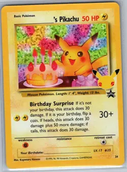Birthday Pikachu 24 Celebrations: Classic Collection - Pokemon Card - NM - Image 1