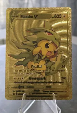 Pokemon Pikachu V 835hp Gold Foil Fan Art Collector Card TCG - Image 1