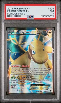 2014 Pokemon Xy Furious Fists Dragonite EX #108 Fa PSA 7 New Cert Full Art - Image 1