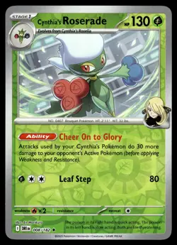 CYNTHIA'S ROSERADE - 008/182 Rare Destined Rivals Pokemon Reverse Holo NM - Image 1