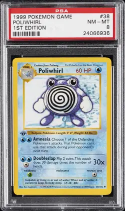 1999 POKEMON BASE SET 1ST EDITION #38 POLIWHIRL PSA 8 - Image 1