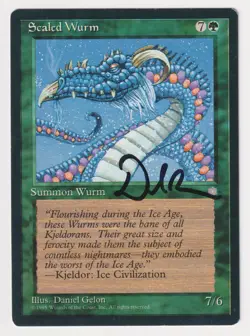 Signed Scaled Wurm HP Ice Age Artist Daniel Gelon 1995 WOTC MTG Magic Vintage! - Image 1